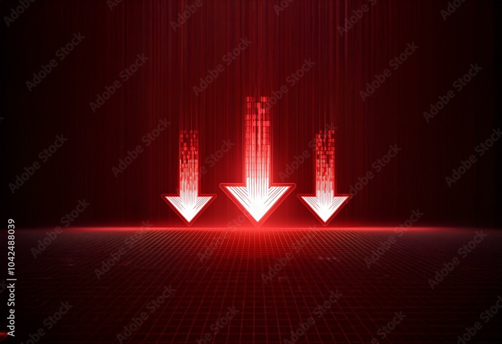 Poster three glowing red arrows point downward against a dark red background with streaks of light.