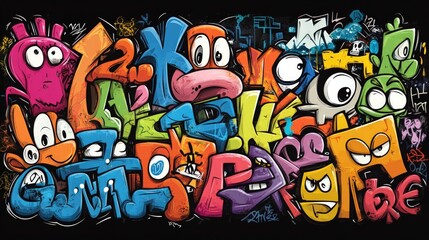 Colorful graffiti with cartoon characters.