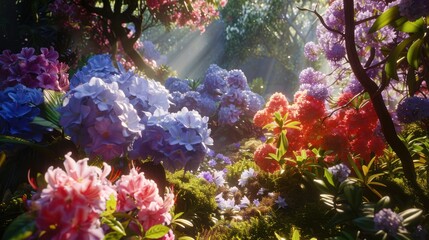 Obraz premium Sunbeams Through a Blooming Forest