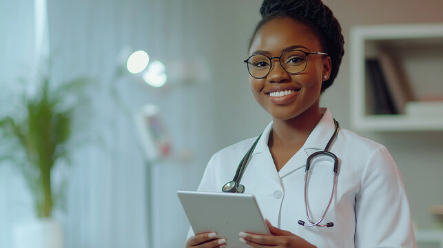 African american woman doctor portrait in clinic.