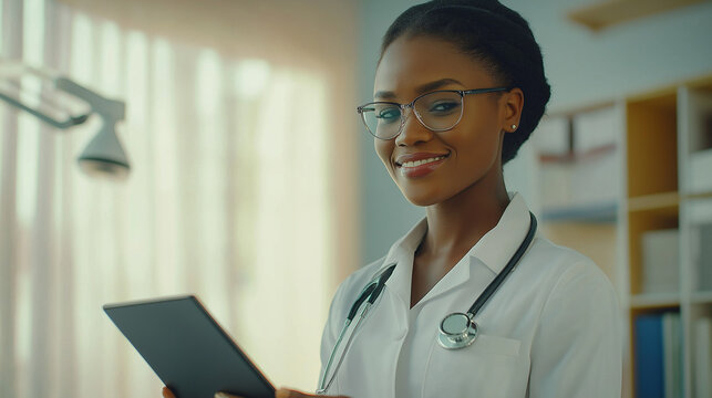 African american woman doctor portrait in clinic.