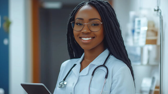 African american woman doctor portrait in clinic.