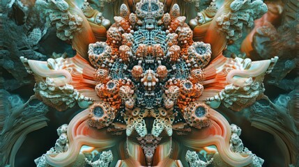 Obraz premium Abstract fractal art with swirling patterns in teal, coral, and brown.