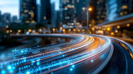 Obraz premium Neon Landscape Glowing luminescent trails cutting through a sleek futuristic highway in a vibrant digital world