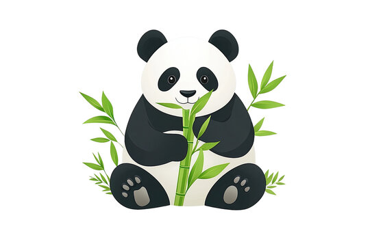 panda eating bamboo, black and white cartoon clip art preview