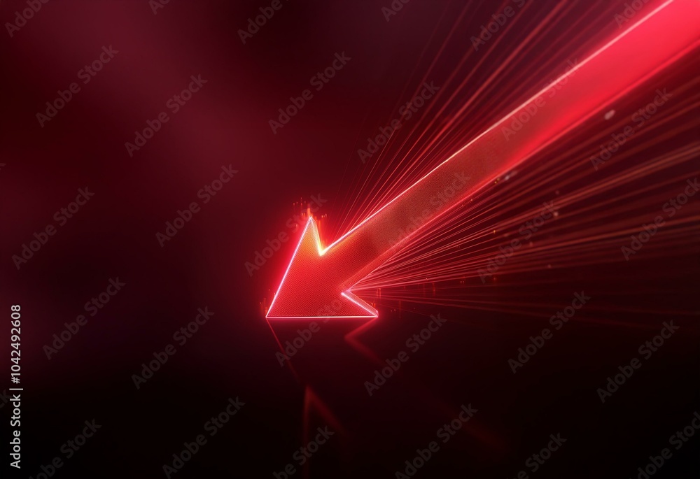 Leinwandbilder a glowing red arrow points down and to the left, surrounded by red lines on a dark background.