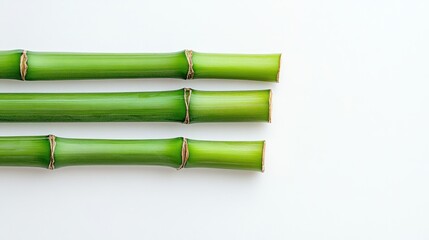 Freshly cut bamboo stalk with smooth texture, isolated on white background