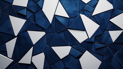 Abstract geometric blue and white wall design