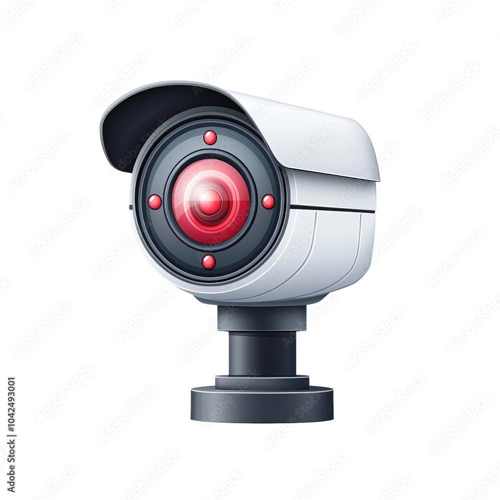 Poster modern security camera with a red light on a transparent background. isolated on transparent backgro