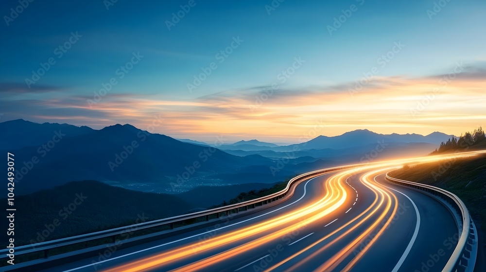 Wall mural futuristic highway glowing with neon energy electric blue and pink light streaks painting the horizo