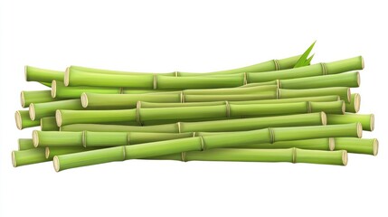 Fototapeta premium Green bamboo with light shading and smooth surface, isolated on white background