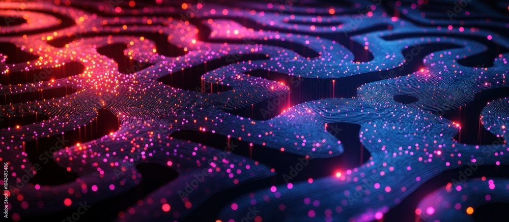 Canvas Prints abstract background with a glowing, shimmering, and wavy pattern of blue and red light.