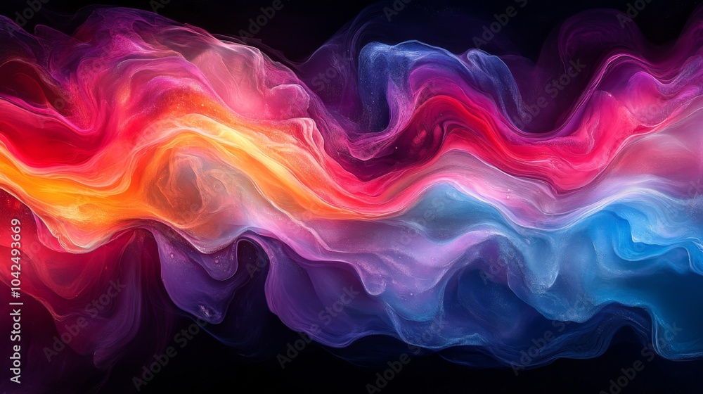 Leinwandbilder A striking combination of vibrant colors swirls and flows in an abstract pattern, creating a captivating visual experience against a dark backdrop.
