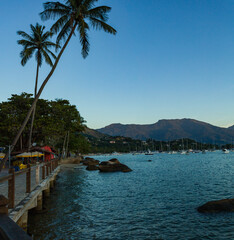 Beautiful tropical coast of São Paulo Island Ilhabela with waves of the Atlantic Ocean in Brazil