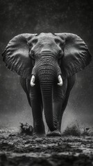 Gran elefante, africano corriendo hacia Fotógrafo. Concepto de fotografía salvaje y concursos fotográficos de África.