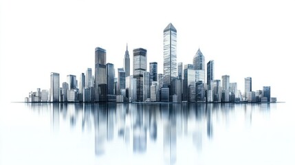 Fototapeta premium City skyline panorama featuring sharp, angular office towers, isolated on white background