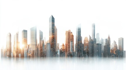 Obraz premium Cityscape panorama featuring innovative skyscrapers and urban towers, isolated on white background