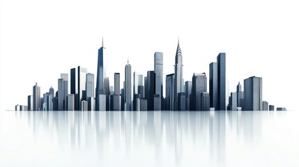 Naklejka premium Cityscape panorama featuring modern business district buildings, isolated on white background