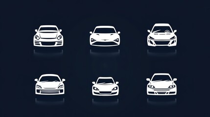 Naklejka premium Car Icons on White Background. This image features a collection of stylish car icons, each designed with sleek lines and modern aesthetics. The icons represent various car models, including sedans, 