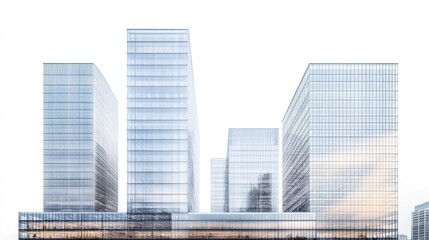 Fototapeta premium Panorama of corporate office towers with sleek glass exteriors, isolated on white background