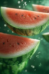 Sabrosa, sandía o melón, cayendo picada, en trocitos, refrescante, fotografía de alta, definición, captada a gran velocidad.

