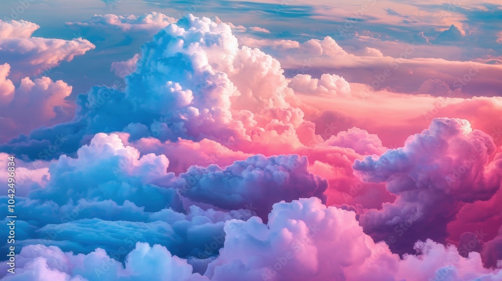 Aufkleber the sky is filled with fluffy clouds of different colors, creating a serene