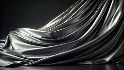 Obraz premium Draped black fabric with shiny reflections on transparent background
