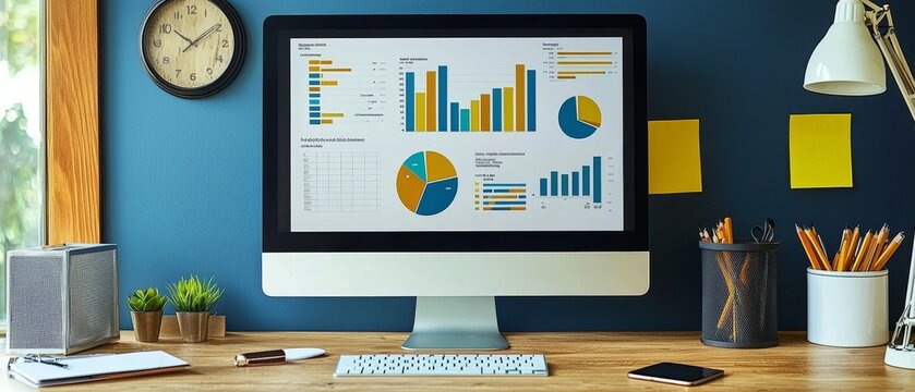 Visualizing data insights an organized workspace featuring graphs charts and analytical tools for effective decision-making