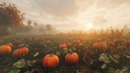 Autumnal Pumpkin Patch at Sunrise