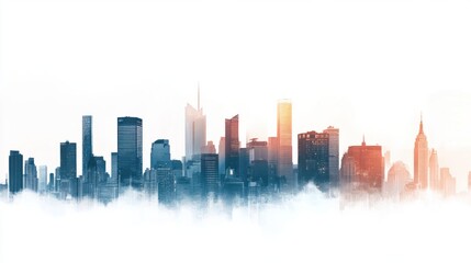 Fototapeta premium Panoramic skyline of contemporary city high-rises and tall buildings, isolated on white background