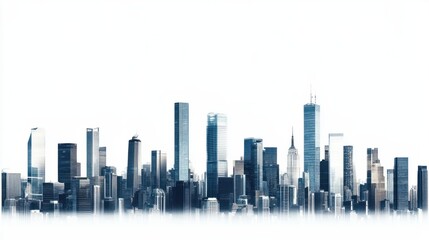 Fototapeta premium Panoramic skyline of sleek office and residential towers, isolated on white background