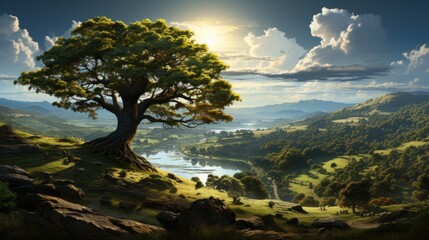 Majestic Tree Overlooking Tranquil Valley