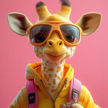 Yellow Giraffe in Runner's Singlet: Set for a Sprint Challenge