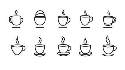 Stylish Coffee Cup Icon in Line Art Design. This minimalist representation captures the essence of a classic coffee cup with clean lines and elegant curves, making it perfect for branding, 