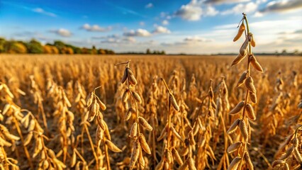 Dried soya bean stem chaff farmland landscape with tilted angle