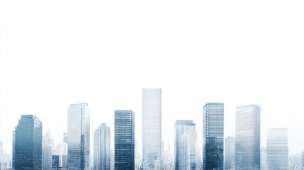 Obraz premium Skyline panorama featuring glass-covered skyscrapers and urban high-rises, isolated on white background