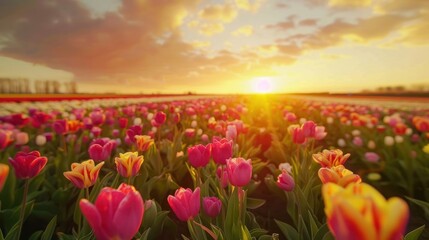 Fototapeta premium Sunset over a Tulip Field