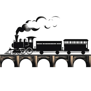 recommend clip art: silhouette of steam locomotive crosses the bridge, isolated on transparent background