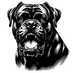 Hand drawn fierce Cane Corso portrait, vector sketch isolated on white background.	
