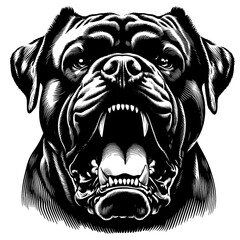 Hand drawn fierce Cane Corso portrait, vector sketch isolated on white background.	
