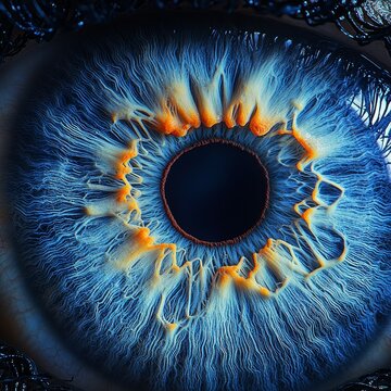 Foto macro de un ojo azul, donde se nota la definici&oacute;n de la pupila. Concepto de salud visual.