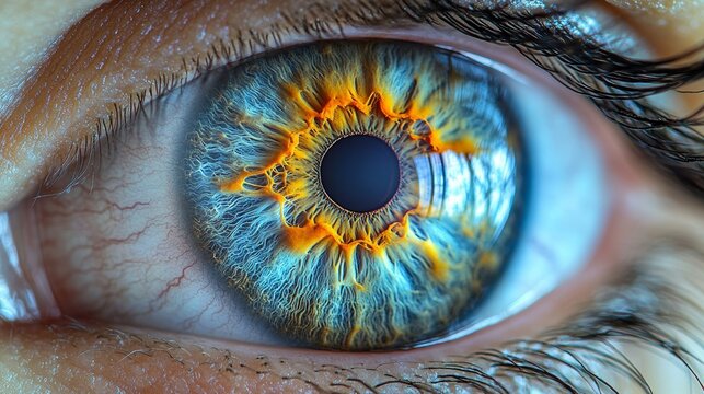 Foto macro de un ojo azul, donde se nota la definici&oacute;n de la pupila. Concepto de salud visual.