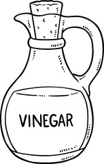 Vector Cartoon Hand Drawn Vinegar In A Bottle With Cork Line Art