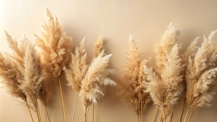 Dry fluffy pampas grass on beige background