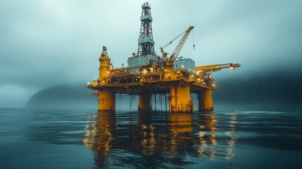 Plataforma petrol&iacute;fera en alta mar, producci&oacute;n y extracci&oacute;n de petroleo u oro negro.. Concepto de industria del petr&oacute;leo.