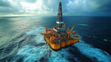 Obraz premium Plataforma petrolífera en alta mar, producción y extracción de petroleo u oro negro.. Concepto de industria del petróleo.