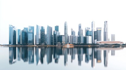 Naklejka premium Wide-angle panorama of urban skyscrapers and business district towers, isolated on white background