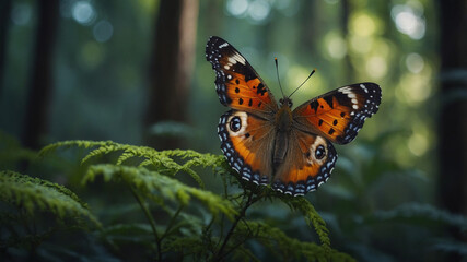 Obraz premium 4k close up Butterfly perched on a leaf in the green forest