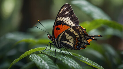 Obraz premium 4k close up Butterfly perched on a leaf in the green forest