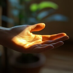 Mano al sol, como fuente de vitamina D para el cuerpo humano e importante para la vida en el planeta, fotografía de una mano iluminada por la luz solar.